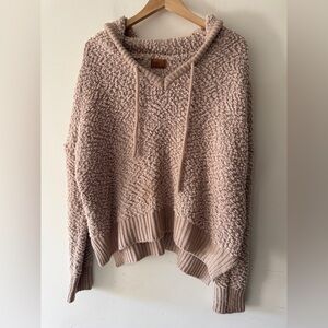 POL Brown‎ Popcorn Texture Sherpa Chunky Knit Brown Hoodie